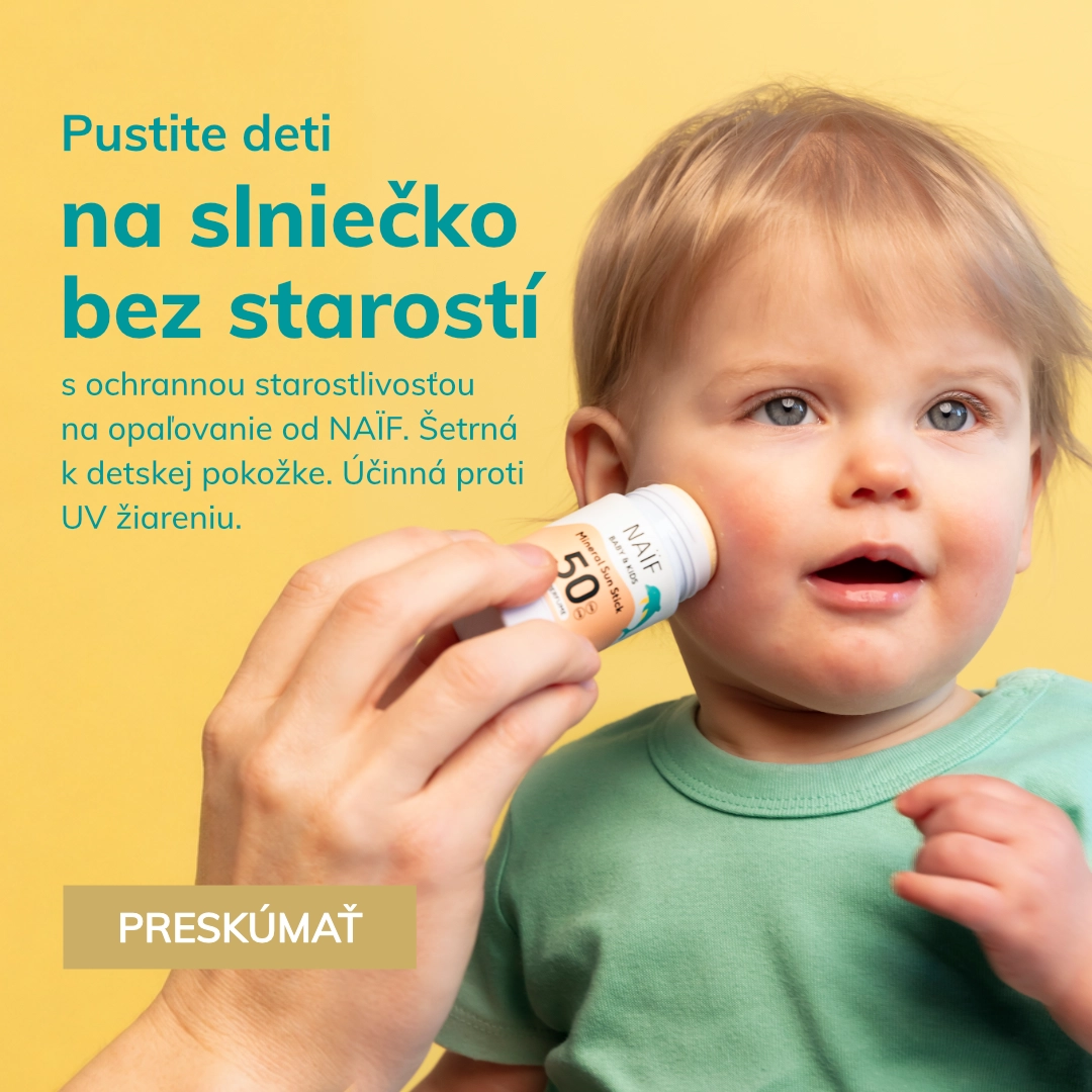 Pustite deti
na slniečko bez starostí
s ochrannou starostlivosťou na opaľovanie od NAÏF. Šetrná k detskej pokožke. Účinná proti UV žiareniu.
