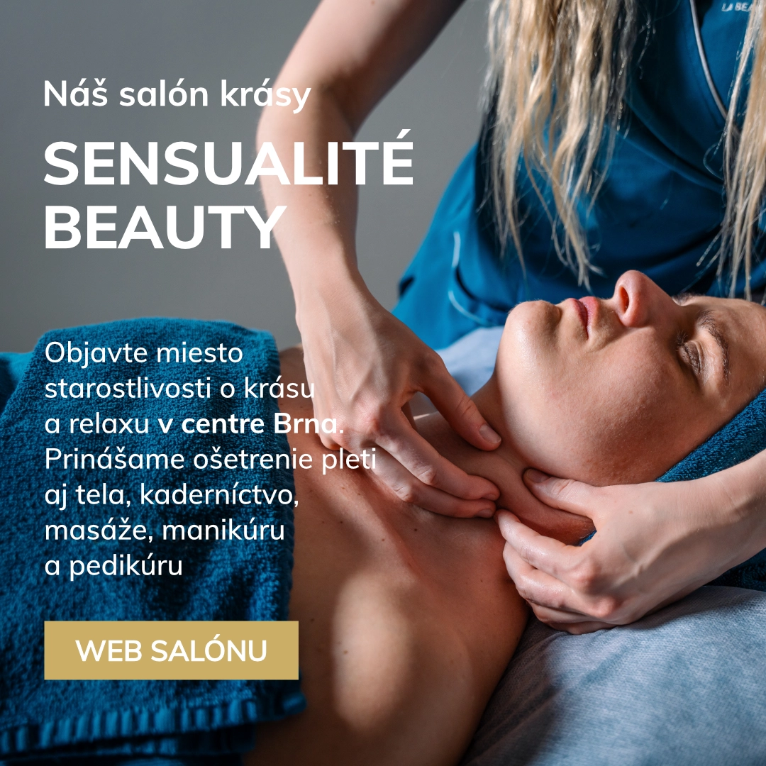 Náš salón krásy
SENSUALITÉ BEAUTY

Objavte miesto starostlivosti o krásu a relaxu v centre Brna. Prinášame ošetrenie pleti aj tela, kaderníctvo, masáže, manikúru a pedikúru
